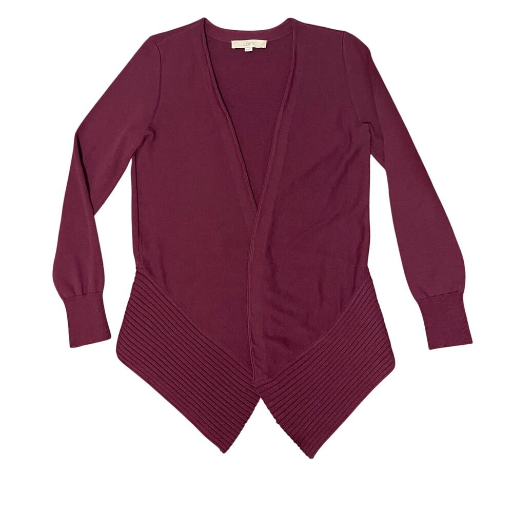 Loft Open Front Draped Cardigan Sweater Women's Size M  Burgundy Maroon